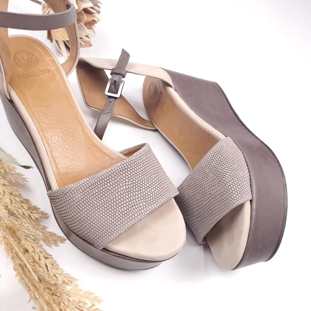 Coclico Cream Tan Brown Platform Sandals  Sz 36